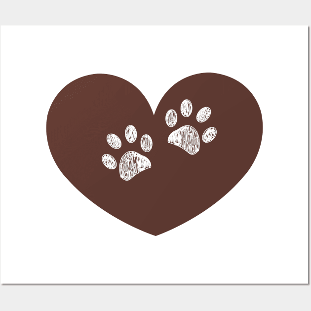 brown heart doodle paw prints symbol Wall Art by GULSENGUNEL